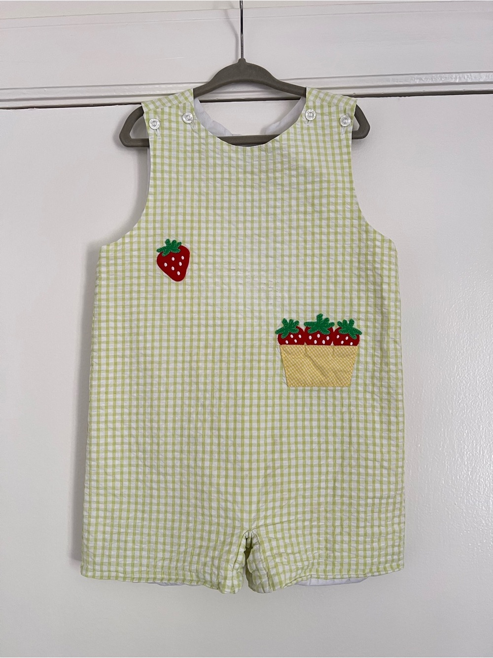 Little English Strawberry Seersucker John John 3T